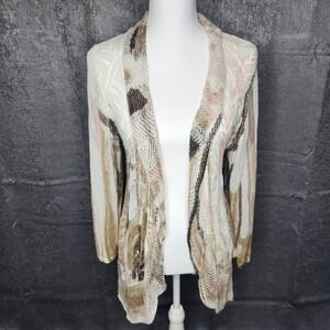 Mona Leah Couture Women XL Open Front Cardigan Abstract Knit Linen Rayon Neutral